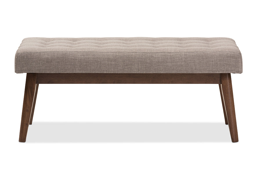 Elia Mid-Century Modern Wood Fabric Button-Tufted Bench