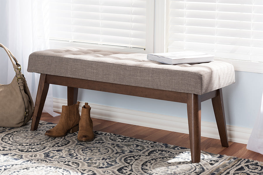 Elia Mid-Century Modern Wood Fabric Button-Tufted Bench
