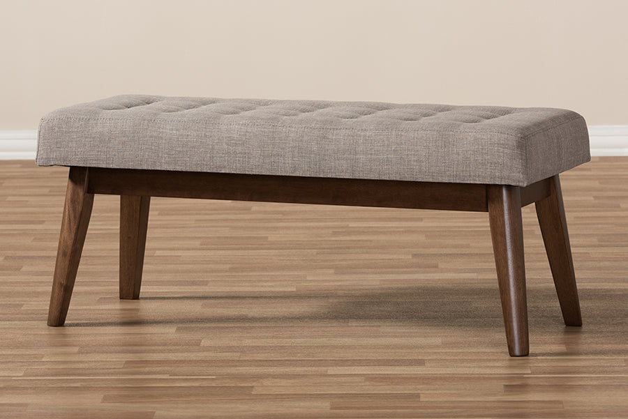 Elia Mid-Century Modern Wood Fabric Button-Tufted Bench
