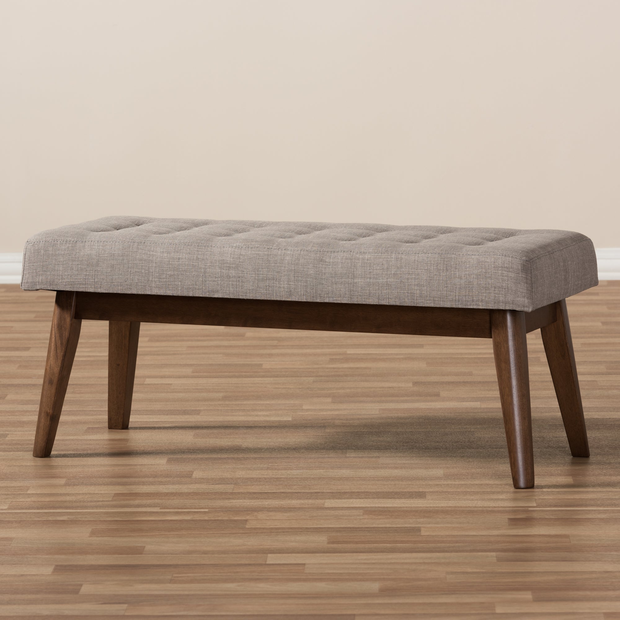Elia Mid-Century Modern Wood Fabric Button-Tufted Bench