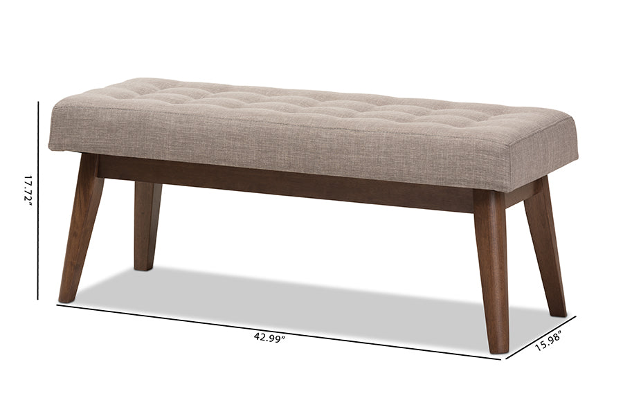 Elia Mid-Century Modern Wood Fabric Button-Tufted Bench