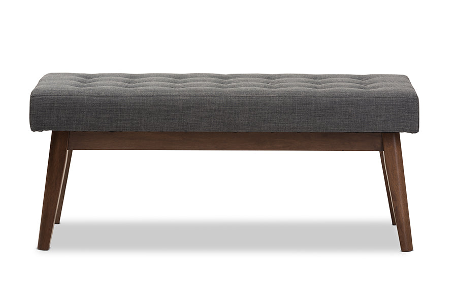 Elia Mid-Century Modern Wood Fabric Button-Tufted Bench
