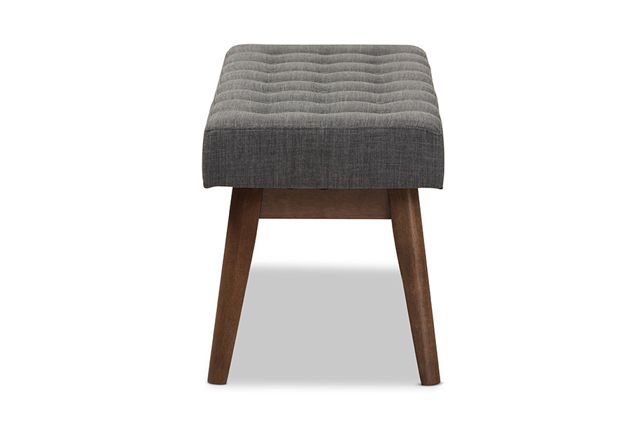 Elia Mid-Century Modern Wood Fabric Button-Tufted Bench