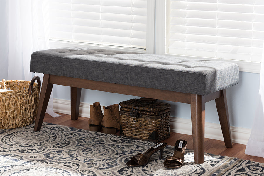 Elia Mid-Century Modern Wood Fabric Button-Tufted Bench
