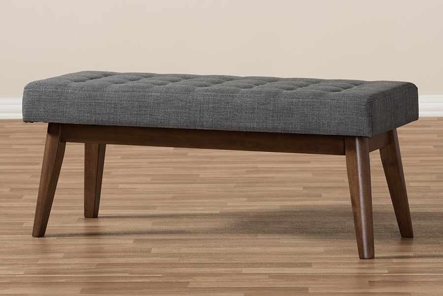 Elia Mid-Century Modern Wood Fabric Button-Tufted Bench