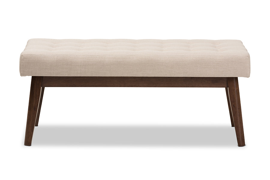 Elia Mid-Century Modern Wood Fabric Button-Tufted Bench