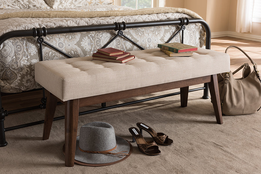 Elia Mid-Century Modern Wood Fabric Button-Tufted Bench