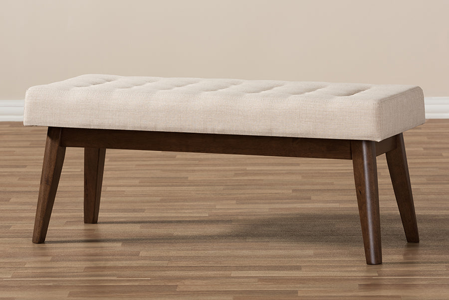 Elia Mid-Century Modern Wood Fabric Button-Tufted Bench
