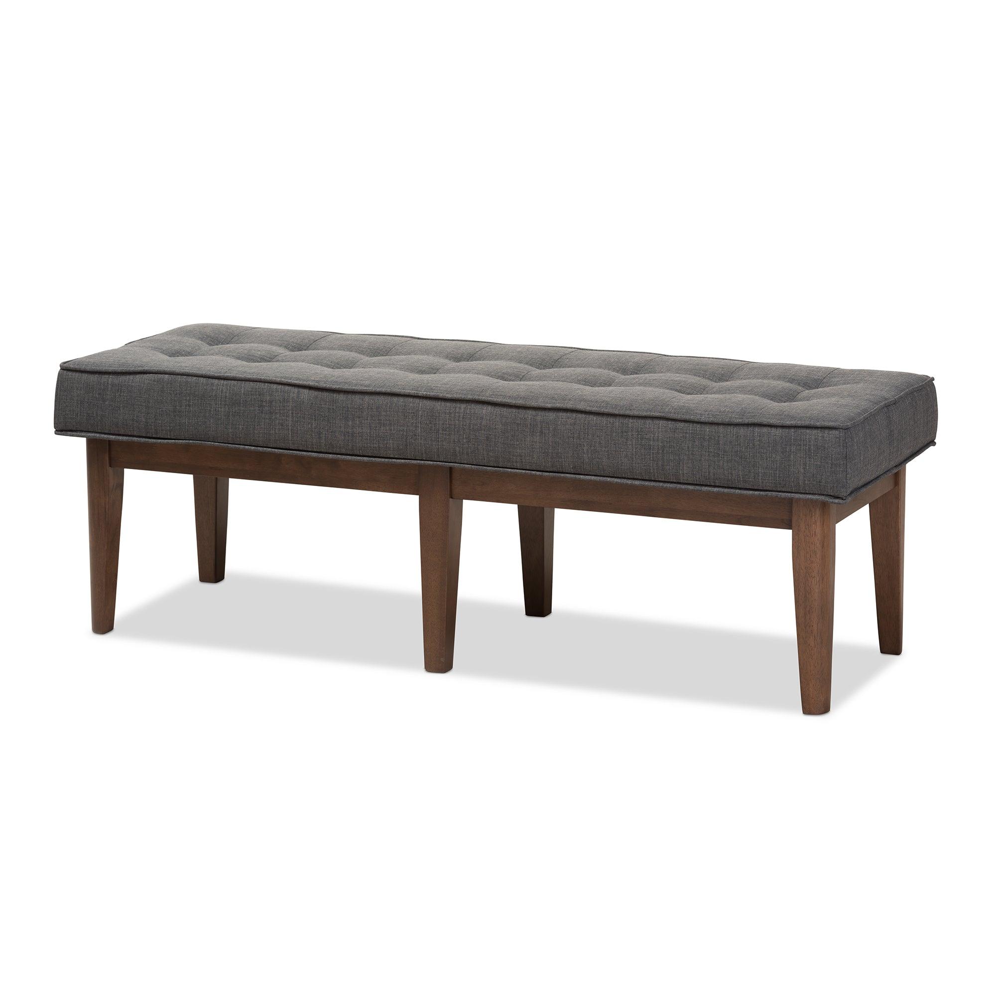 Lucca Mid-Century Modern Wood Dark Fabric Button-Tufted Bench