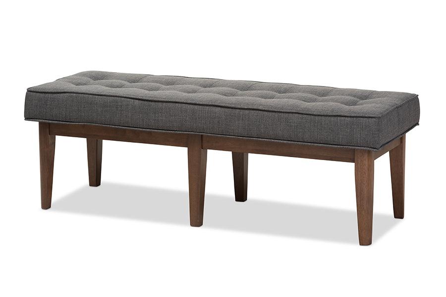 Lucca Mid-Century Modern Wood Dark Fabric Button-Tufted Bench