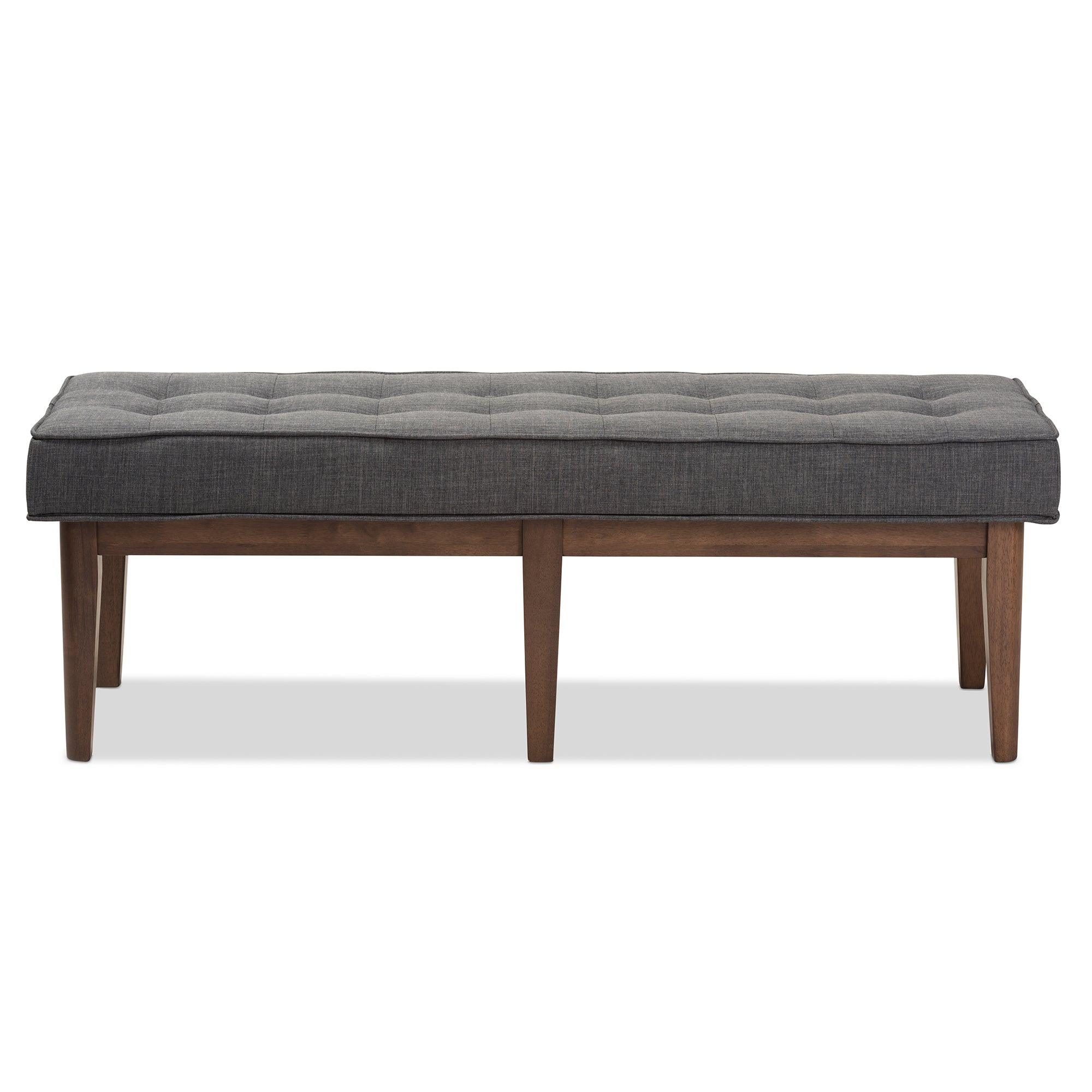 Lucca Mid-Century Modern Wood Dark Fabric Button-Tufted Bench