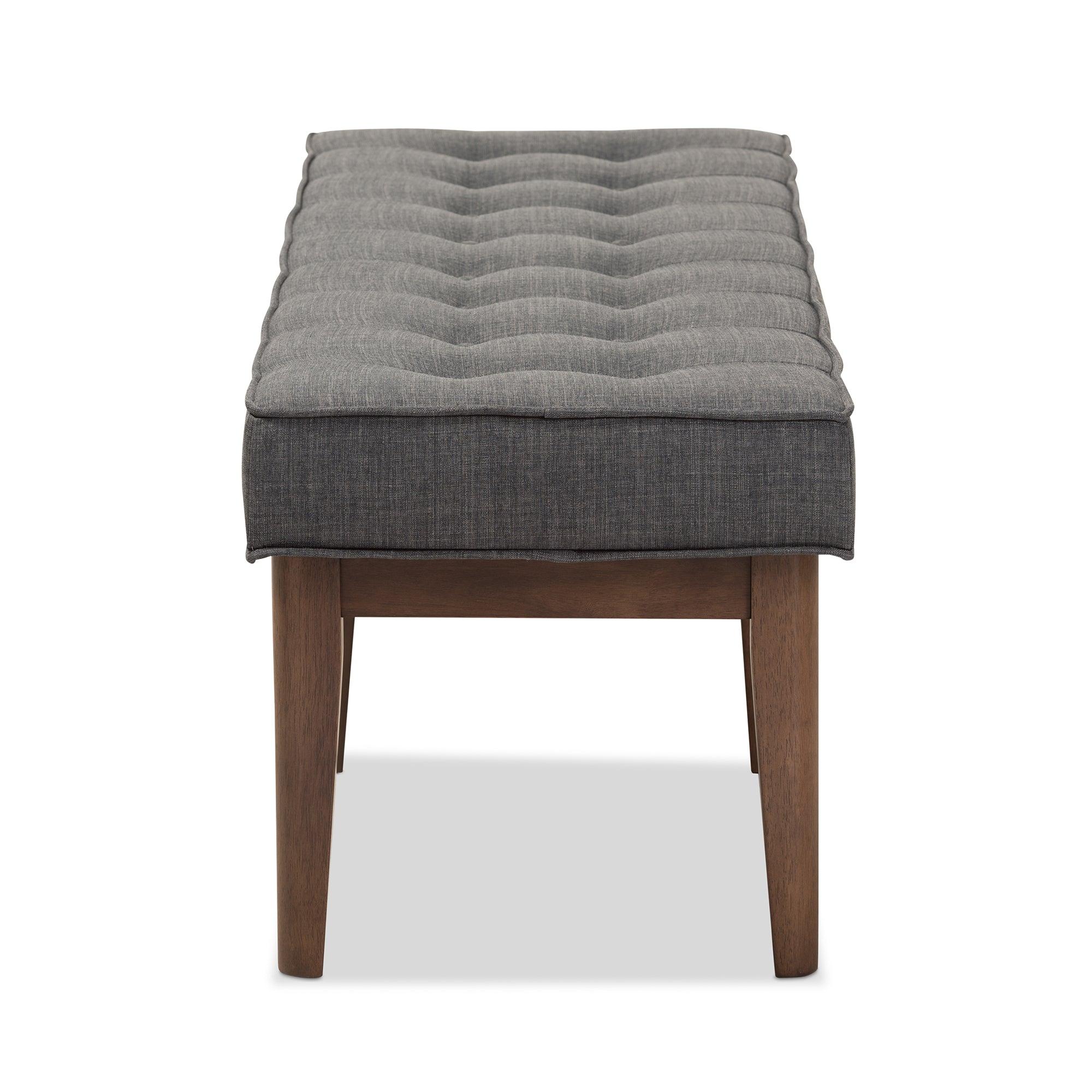 Lucca Mid-Century Modern Wood Dark Fabric Button-Tufted Bench