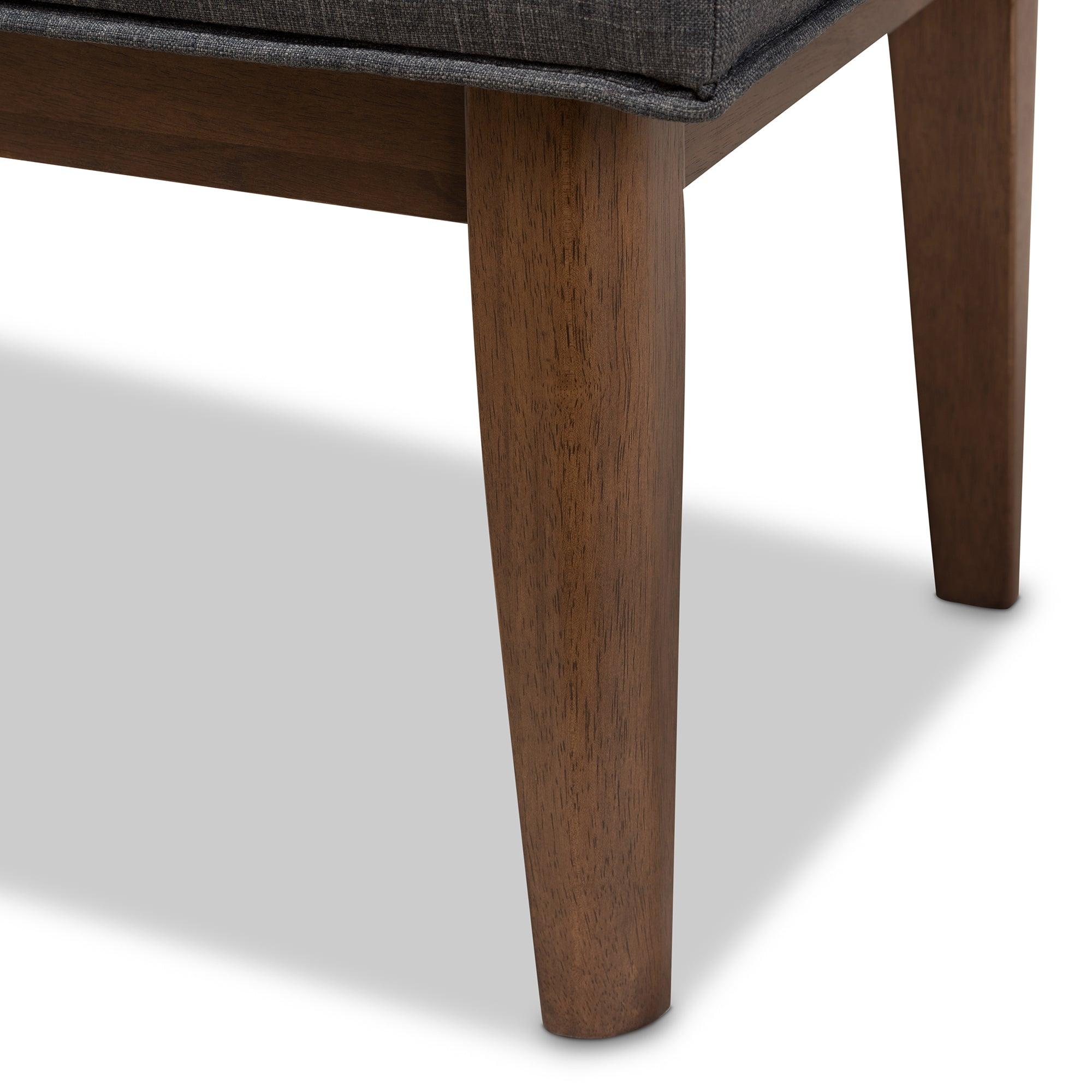 Lucca Mid-Century Modern Wood Dark Fabric Button-Tufted Bench