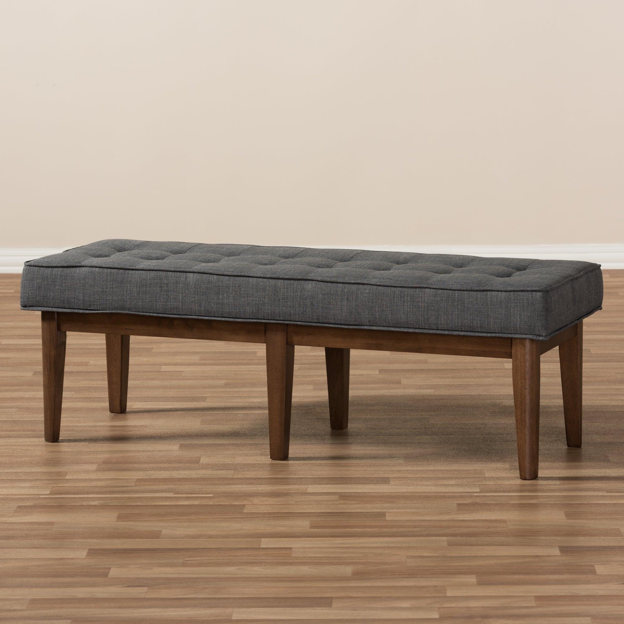 Lucca Mid-Century Modern Wood Dark Fabric Button-Tufted Bench