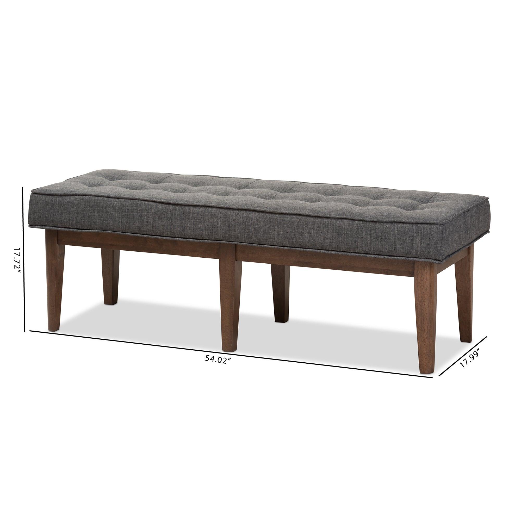 Lucca Mid-Century Modern Wood Dark Fabric Button-Tufted Bench