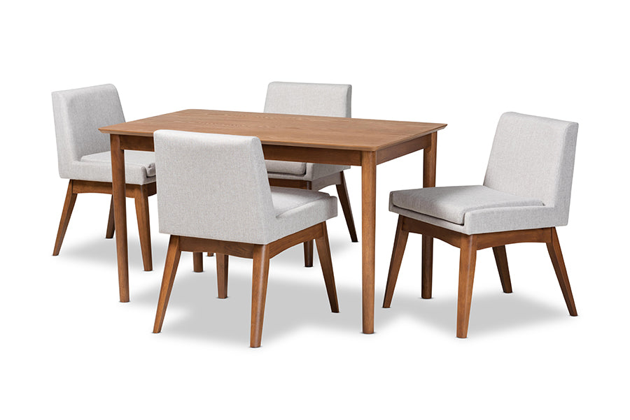 Nexus Mid-Century Modern Fabric Upholstered and Finished Wood 5-Piece Dining Set