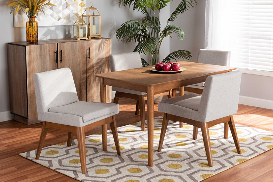 Nexus Mid-Century Modern Fabric Upholstered and Finished Wood 5-Piece Dining Set