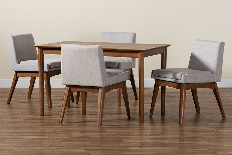 Nexus Mid-Century Modern Fabric Upholstered and Finished Wood 5-Piece Dining Set