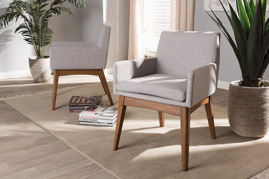 Nexus Mid-Century Modern Wood Finishing Fabric Dining Armchair (Set of 2)