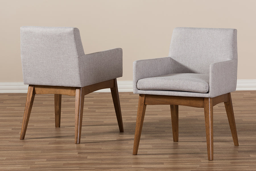 Nexus Mid-Century Modern Wood Finishing Fabric Dining Armchair (Set of 2)