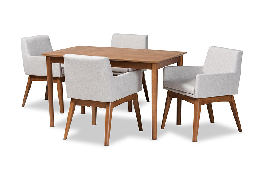 Dorina Mid-Century Modern Fabric Upholstered and Finished Wood 5-Piece Dining Set