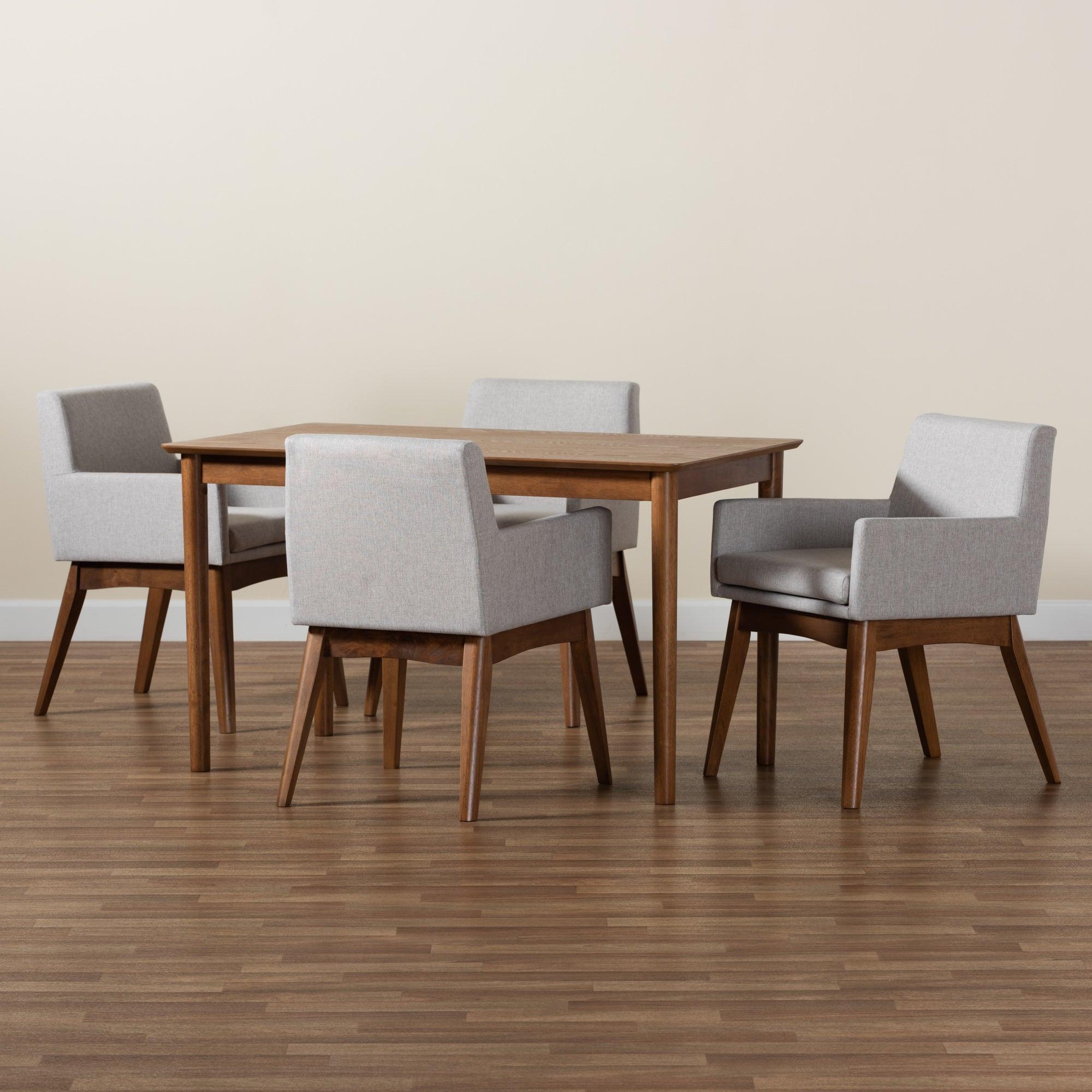 Dorina Mid-Century Modern ish Fabric Upholstered and Finished Wood 5-Piece Dining Set