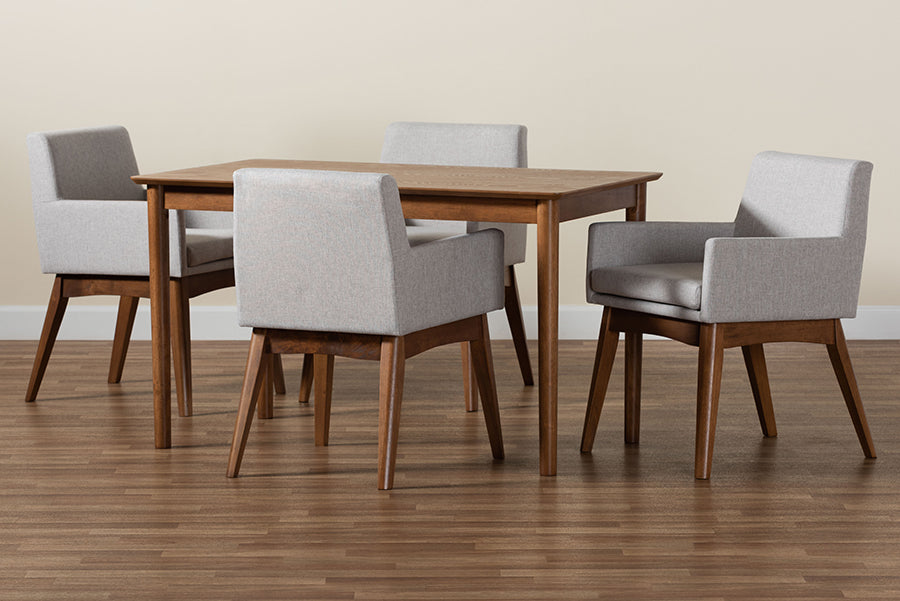 Dorina Mid-Century Modern Fabric Upholstered and Finished Wood 5-Piece Dining Set