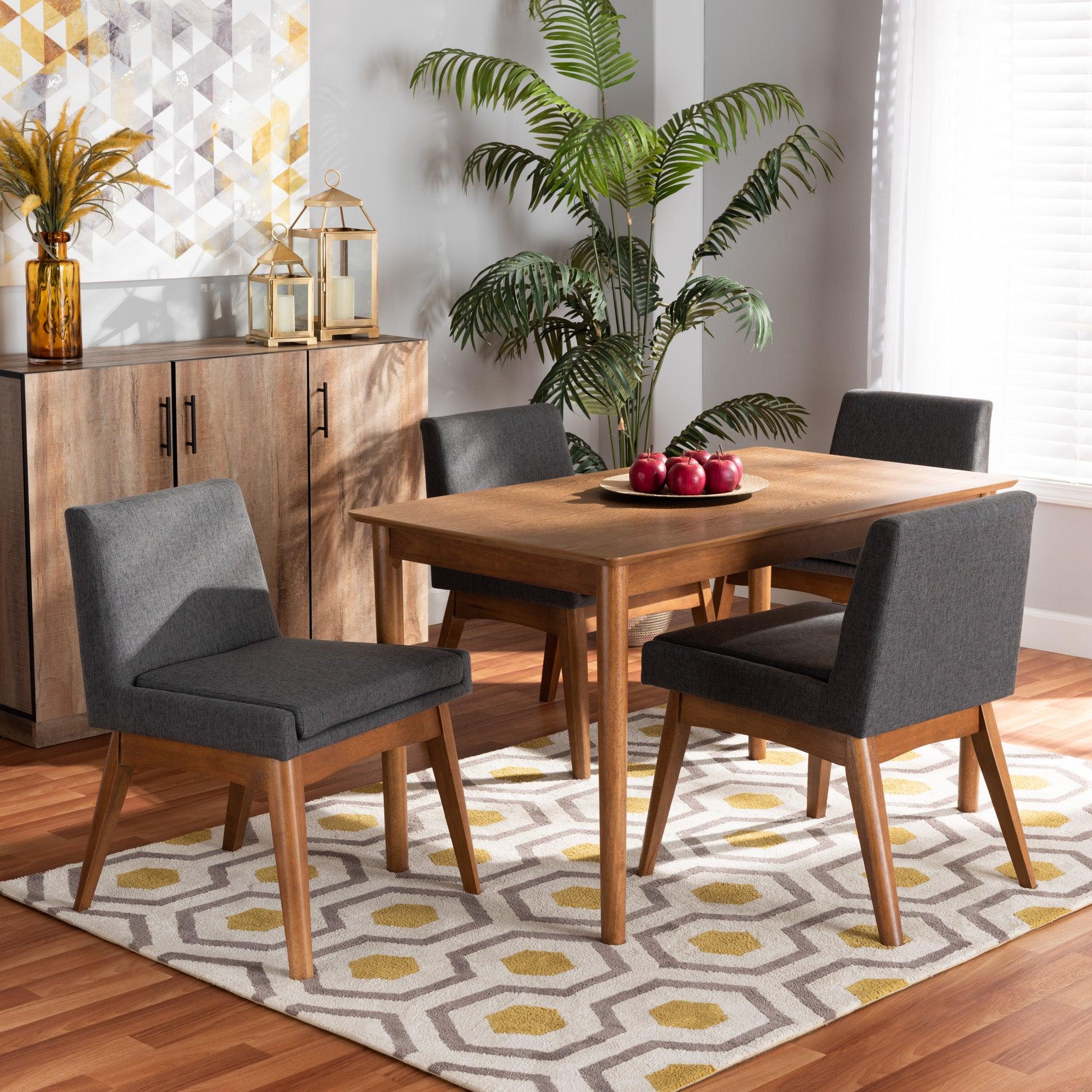 Nexus Mid-Century Modern Dark Fabric Upholstered and Finished Wood 5-Piece Dining Set