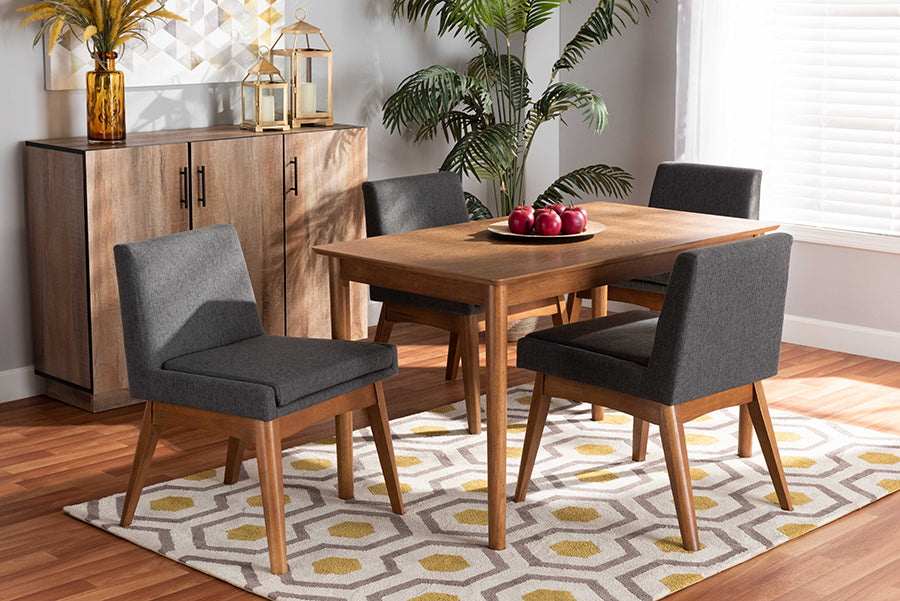 Nexus Mid-Century Modern Fabric Upholstered and Finished Wood 5-Piece Dining Set