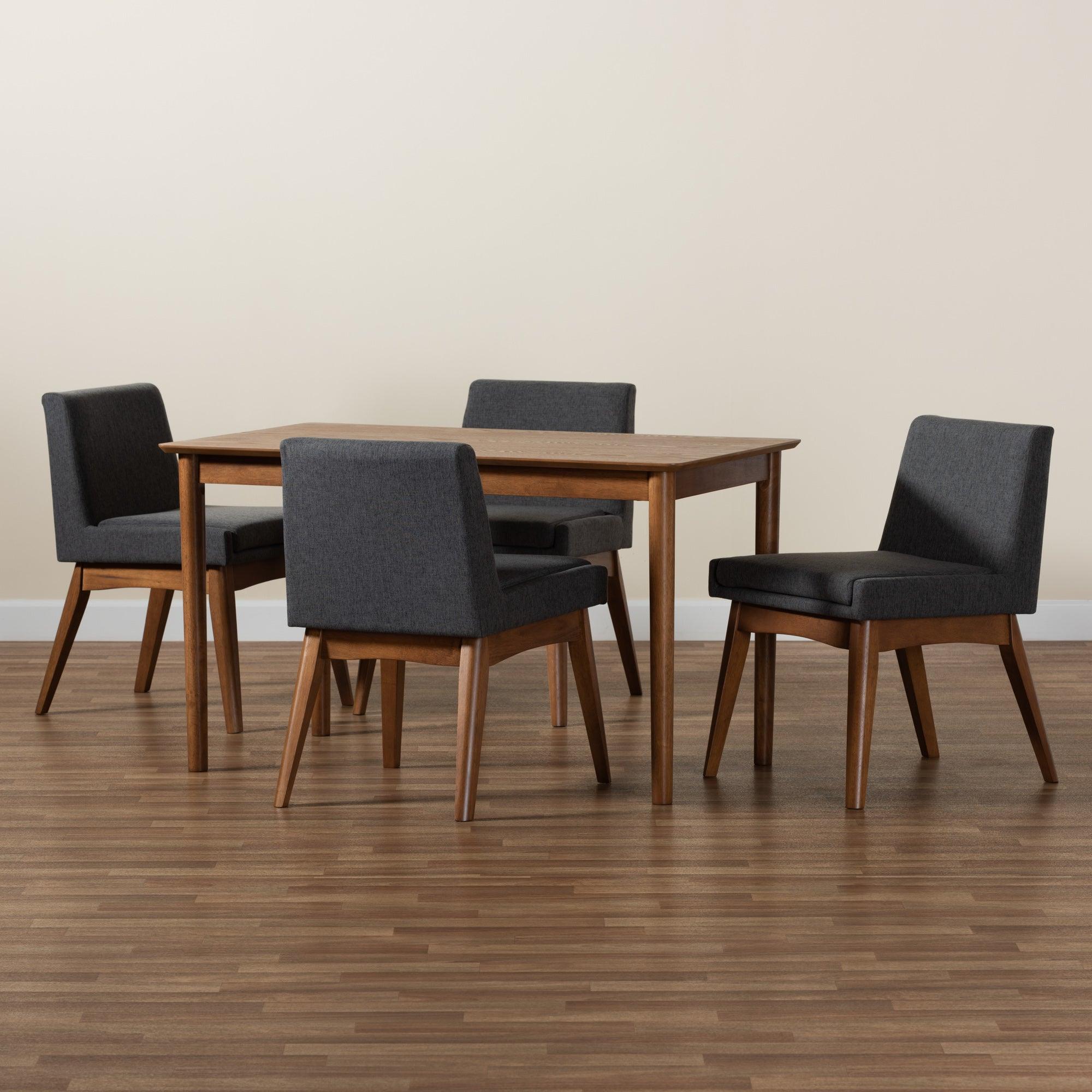 Nexus Mid-Century Modern Dark Fabric Upholstered and Finished Wood 5-Piece Dining Set