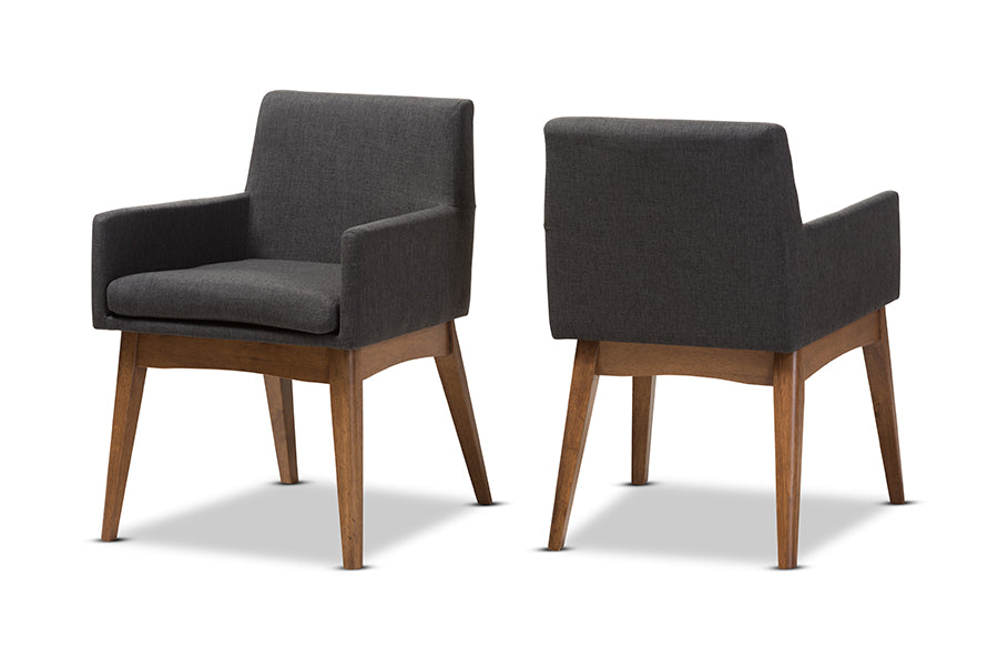 Nexus Mid-Century Modern Wood Finishing Fabric Dining Armchair (Set of 2)