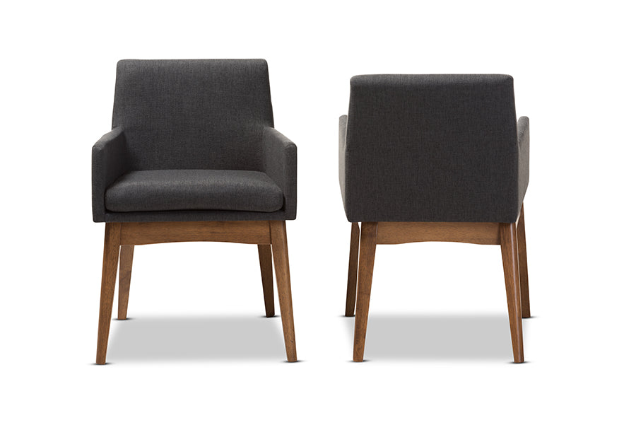Nexus Mid-Century Modern Wood Finishing Fabric Dining Armchair (Set of 2)