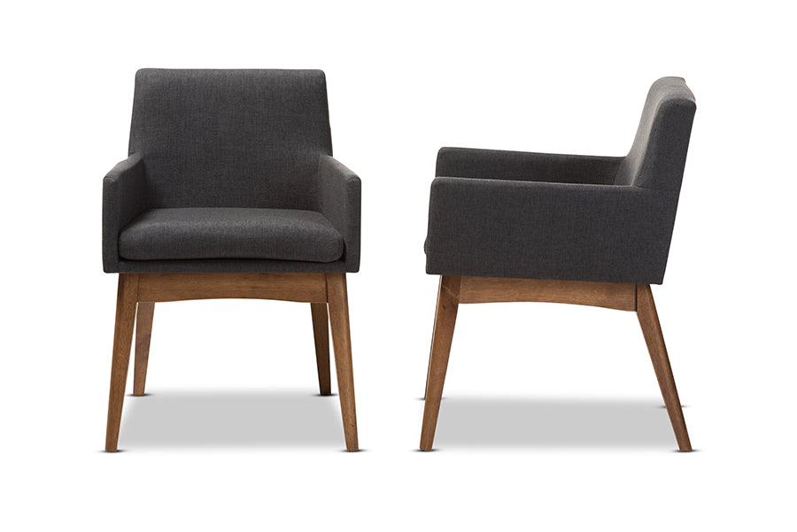 Nexus Mid-Century Modern Wood Finishing Fabric Dining Armchair (Set of 2)