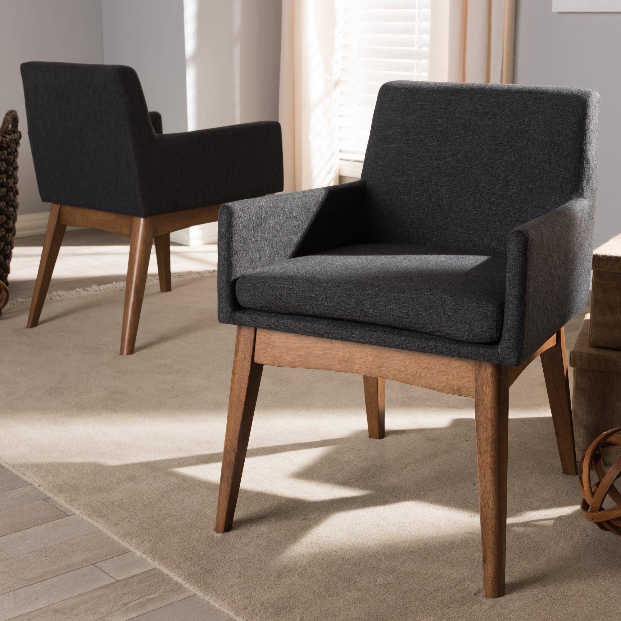 Nexus Mid-Century Modern Wood Finishing Dark Fabric Dining Armchair (Set of 2)