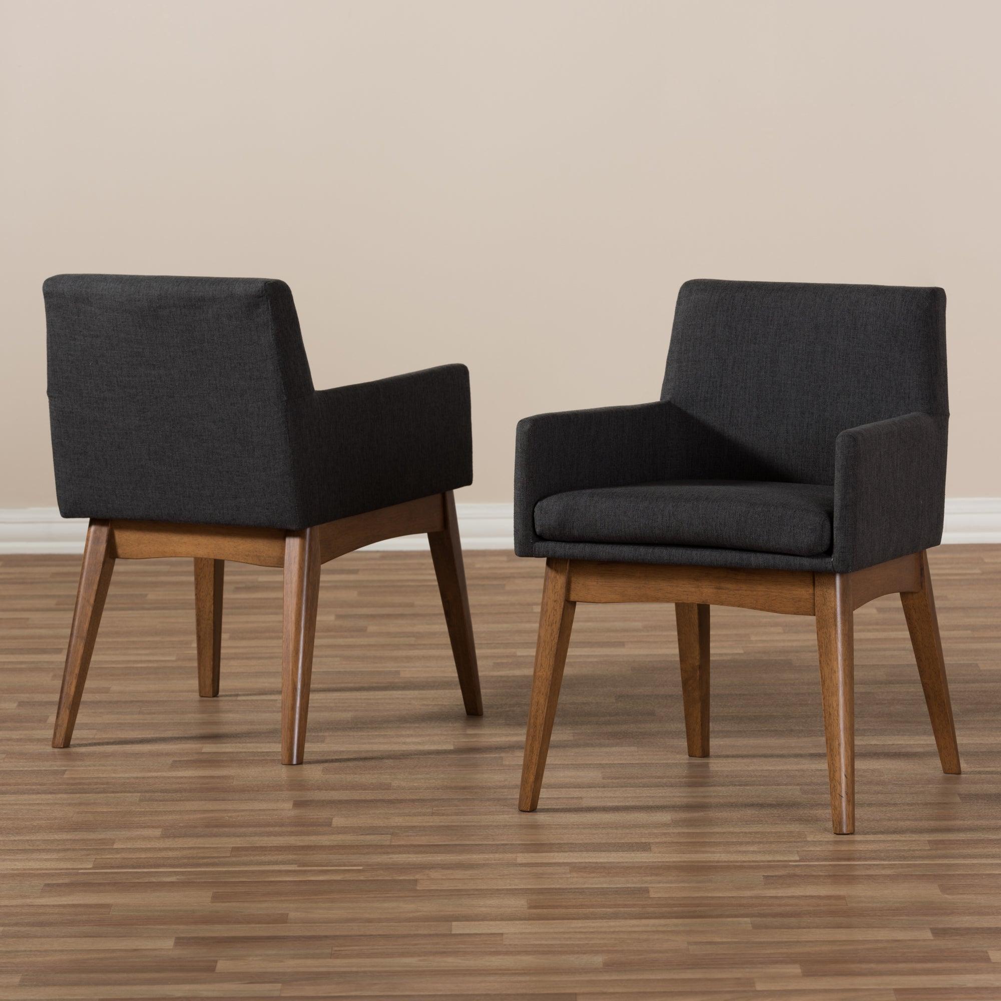 Nexus Mid-Century Modern Wood Finishing Dark Fabric Dining Armchair (Set of 2)