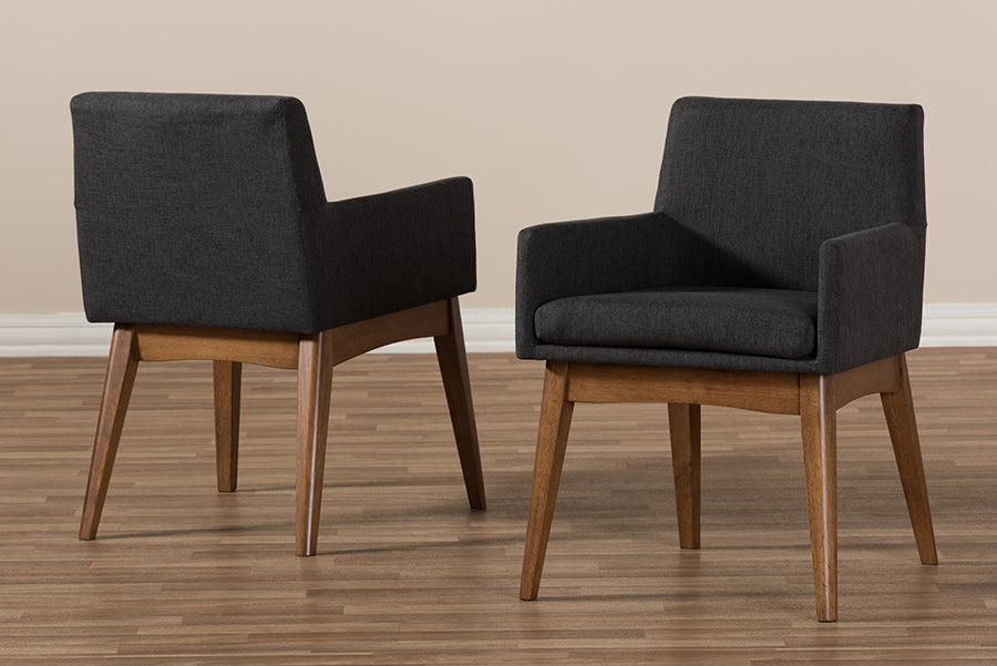 Nexus Mid-Century Modern Wood Finishing Fabric Dining Armchair (Set of 2)