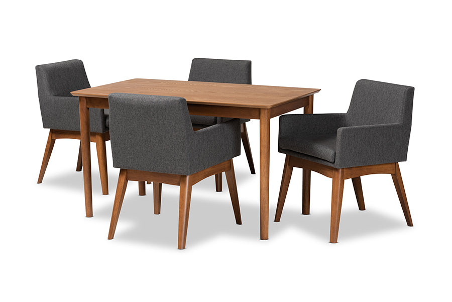Dorina Mid-Century Modern Fabric Upholstered and Finished Wood 5-Piece Dining Set
