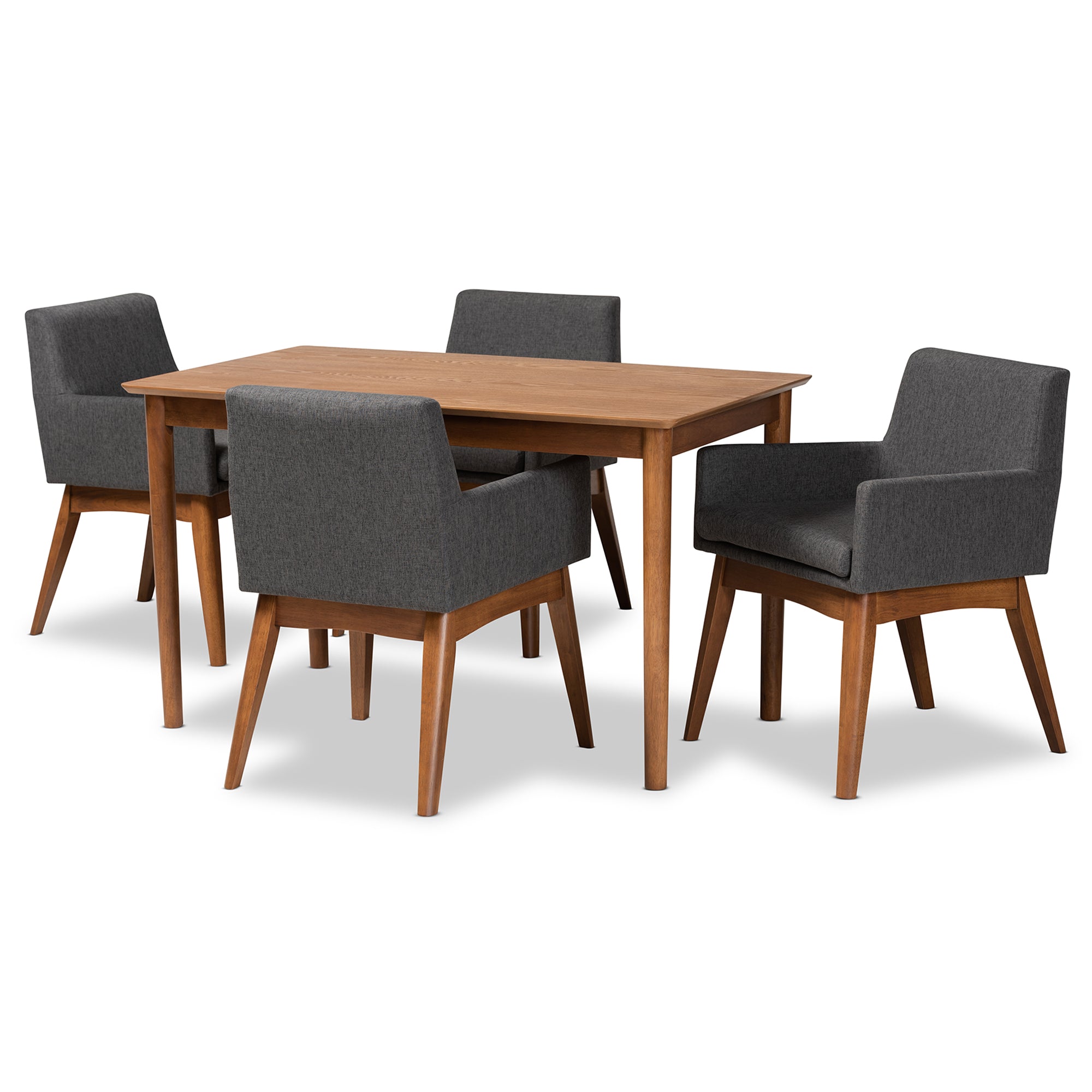 Dorina Mid-Century Modern Fabric Upholstered and Finished Wood 5-Piece Dining Set