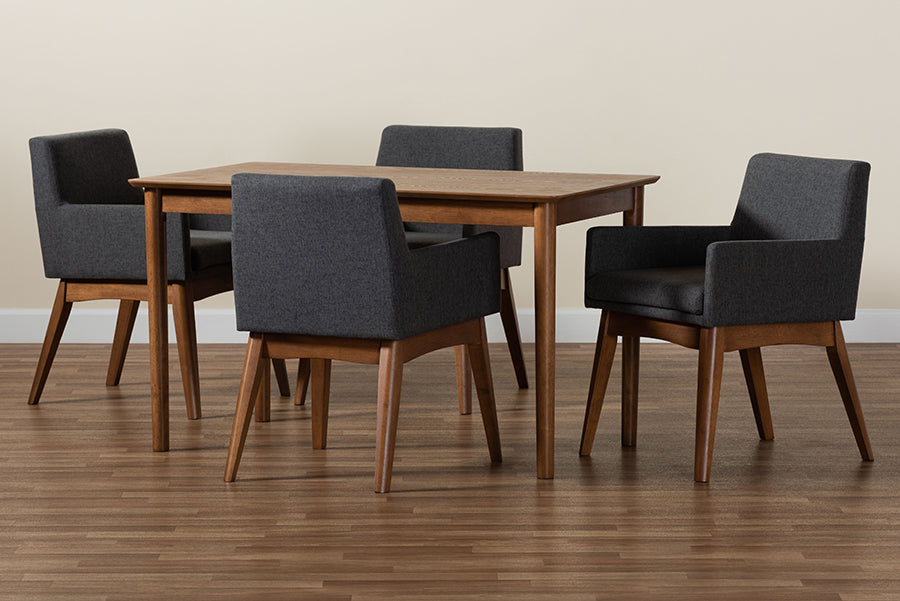 Dorina Mid-Century Modern Fabric Upholstered and Finished Wood 5-Piece Dining Set