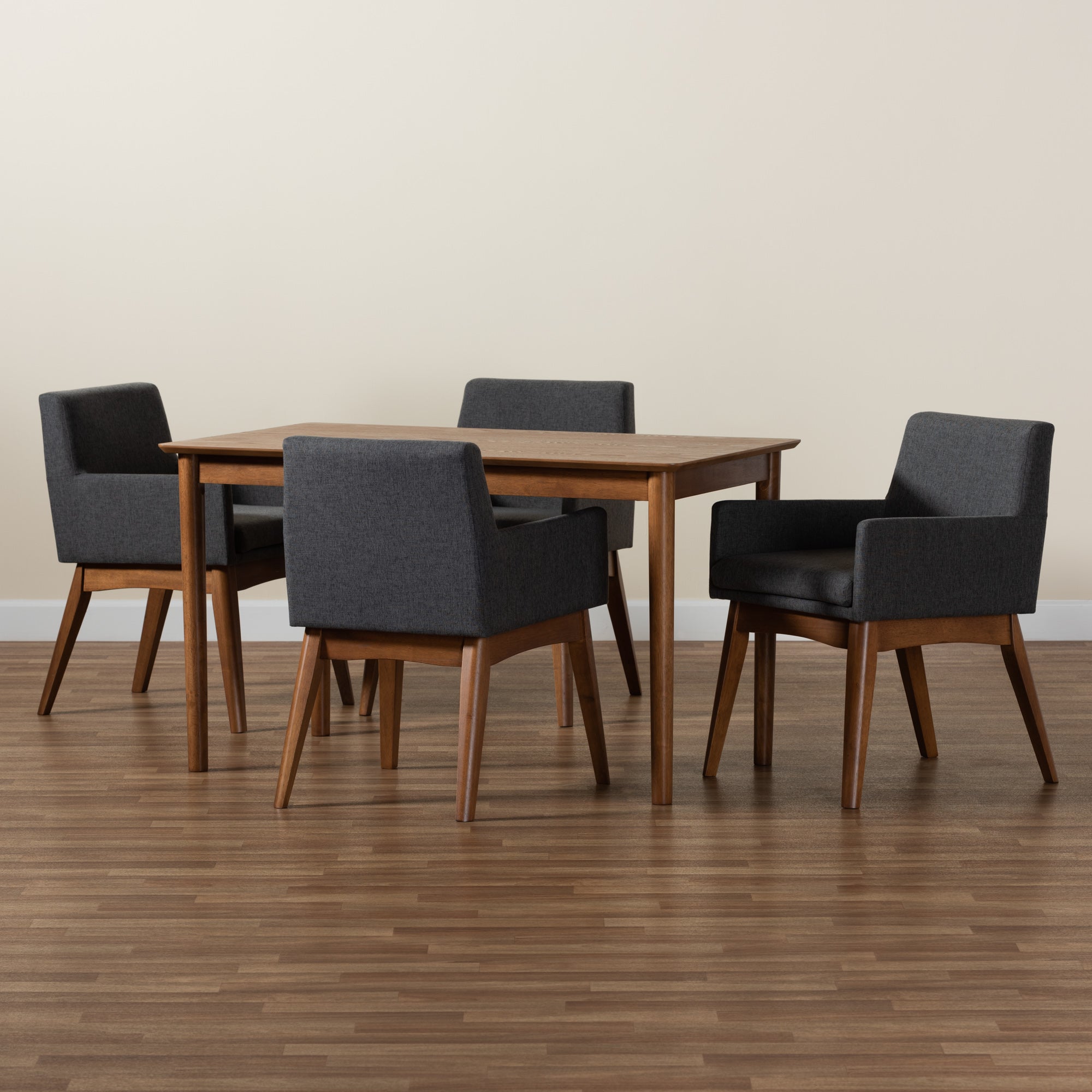 Dorina Mid-Century Modern Fabric Upholstered and Finished Wood 5-Piece Dining Set