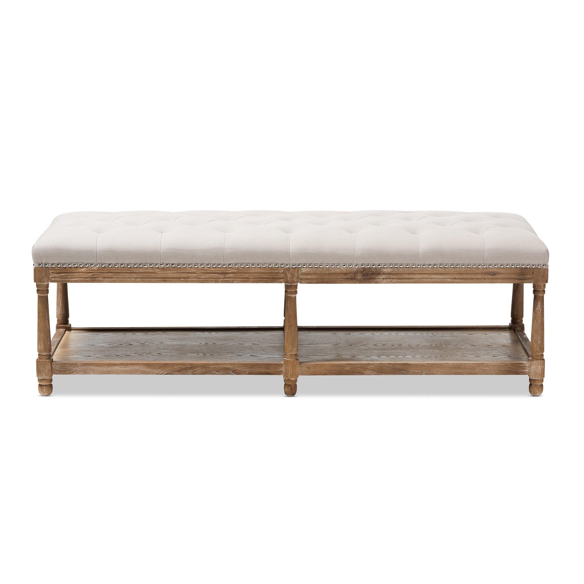 Celeste French Country Weathered Linen Upholstered Ottoman
