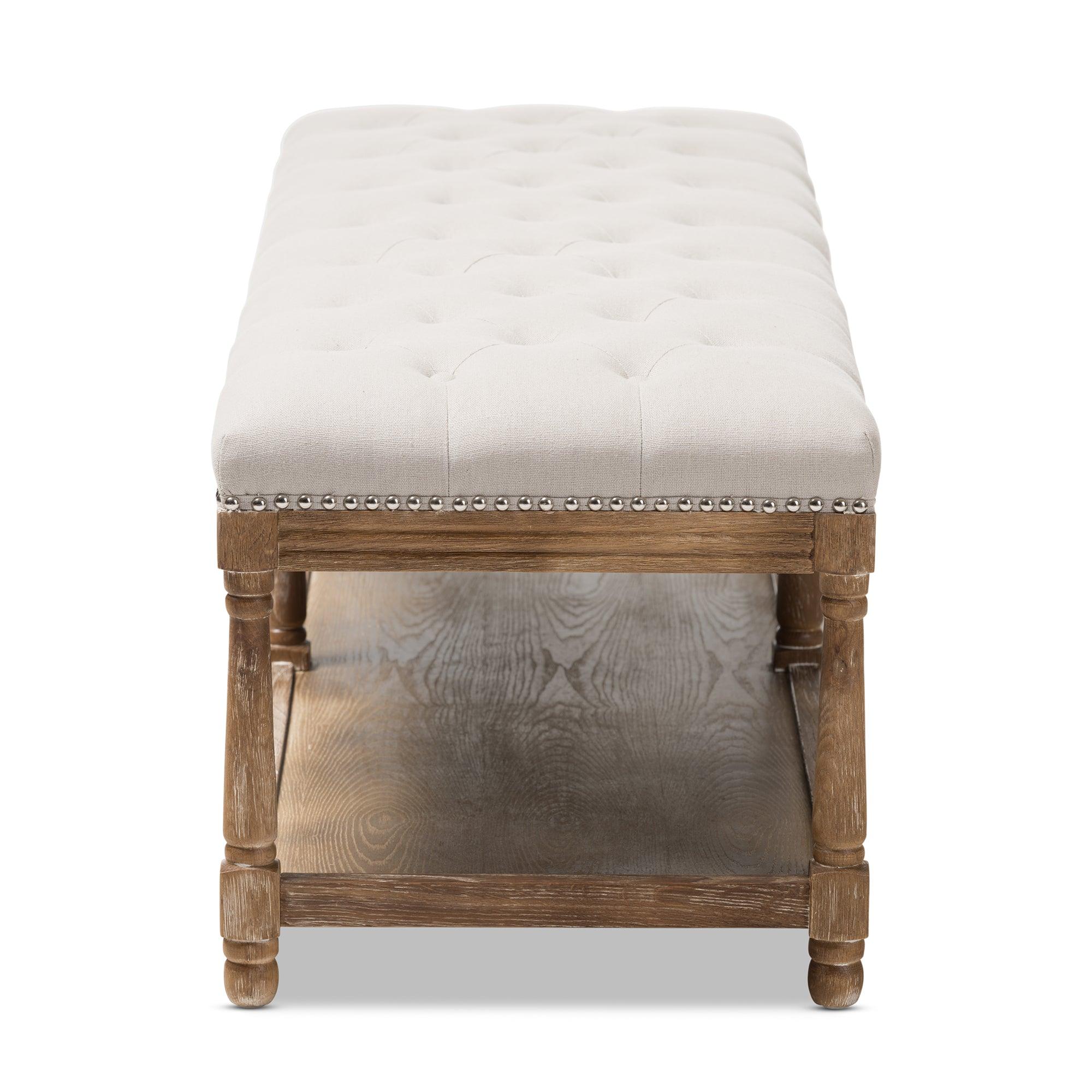 Celeste French Country Weathered Linen Upholstered Ottoman