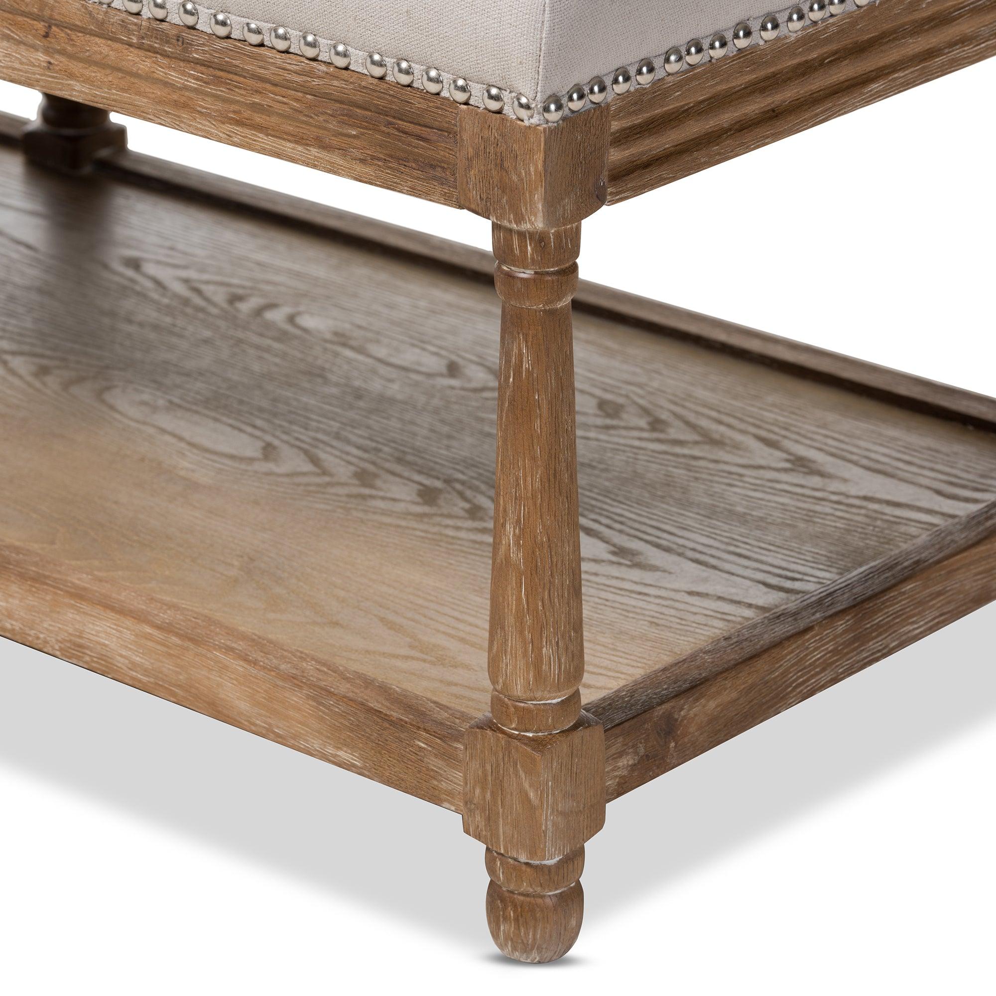 Celeste French Country Weathered Linen Upholstered Ottoman