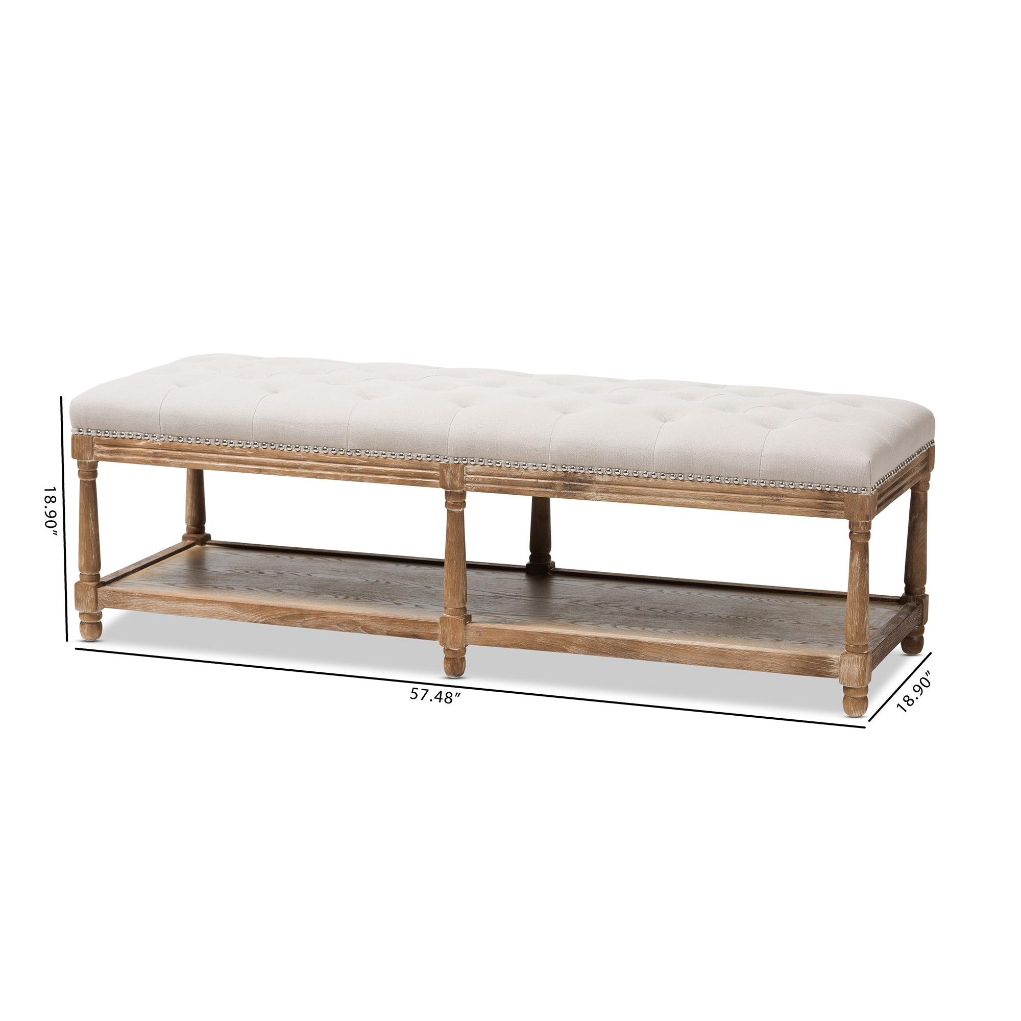 Celeste French Country Weathered Linen Upholstered Ottoman