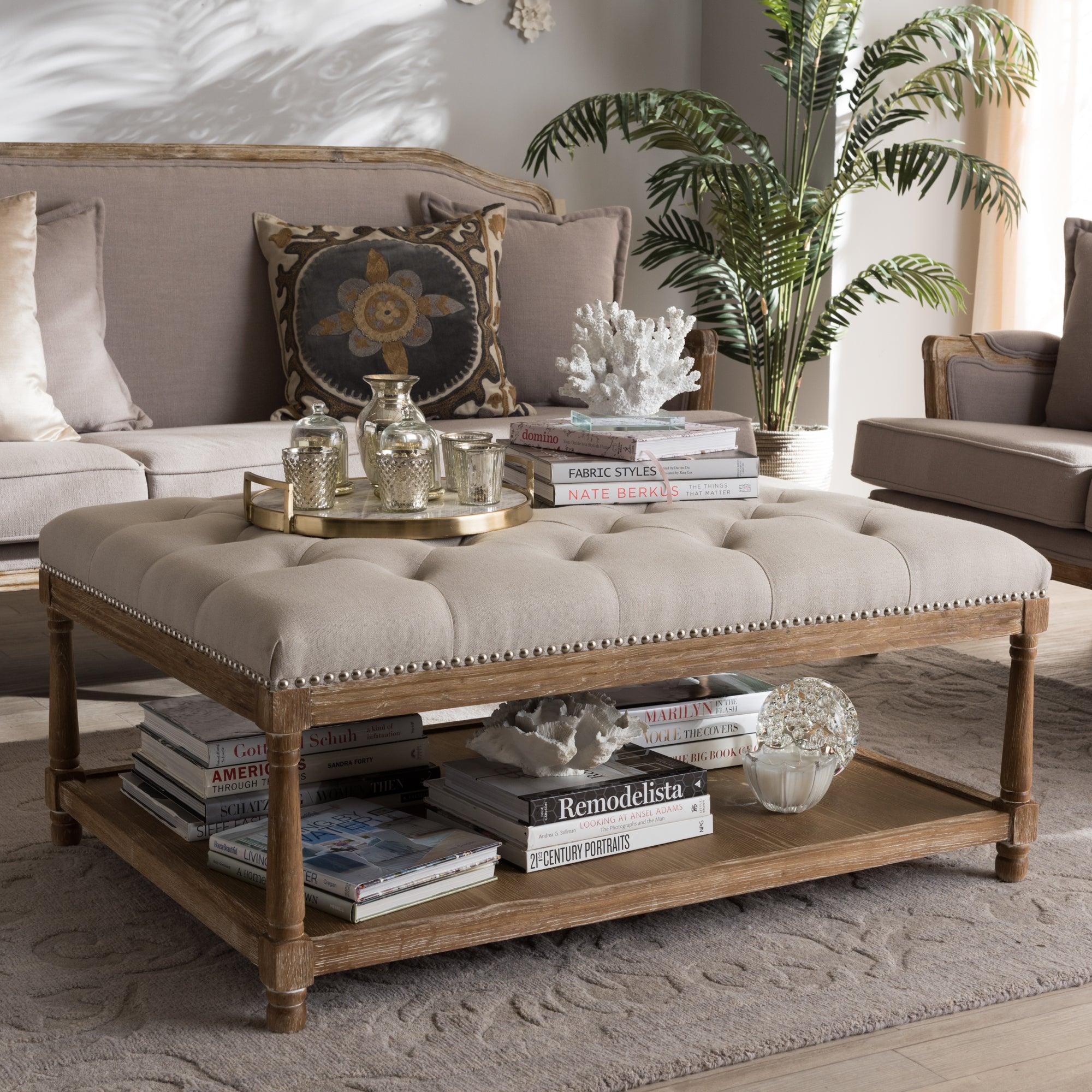 Carlotta French Country Weathered Linen Rectangular Coffee Table