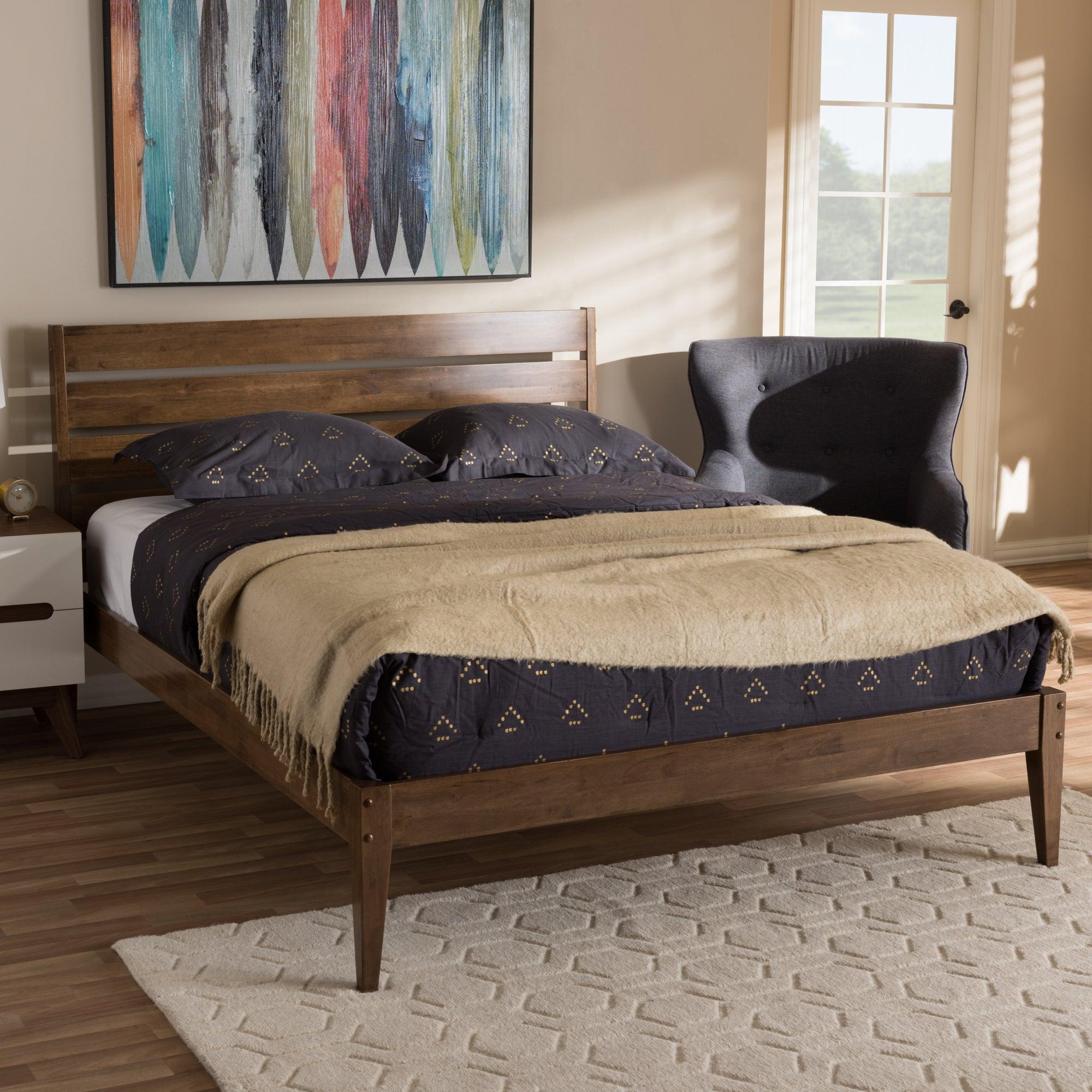 Elmdon Mid-Century Modern Solid Wood Slatted Headboard Style Platform Bed