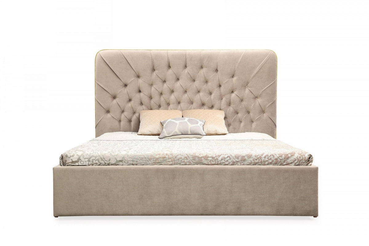 Modrest Moontide - Glam Beige Velvet and Brushed Brass Bedroom Set-Bed-VIG-Wall2Wall Furnishings