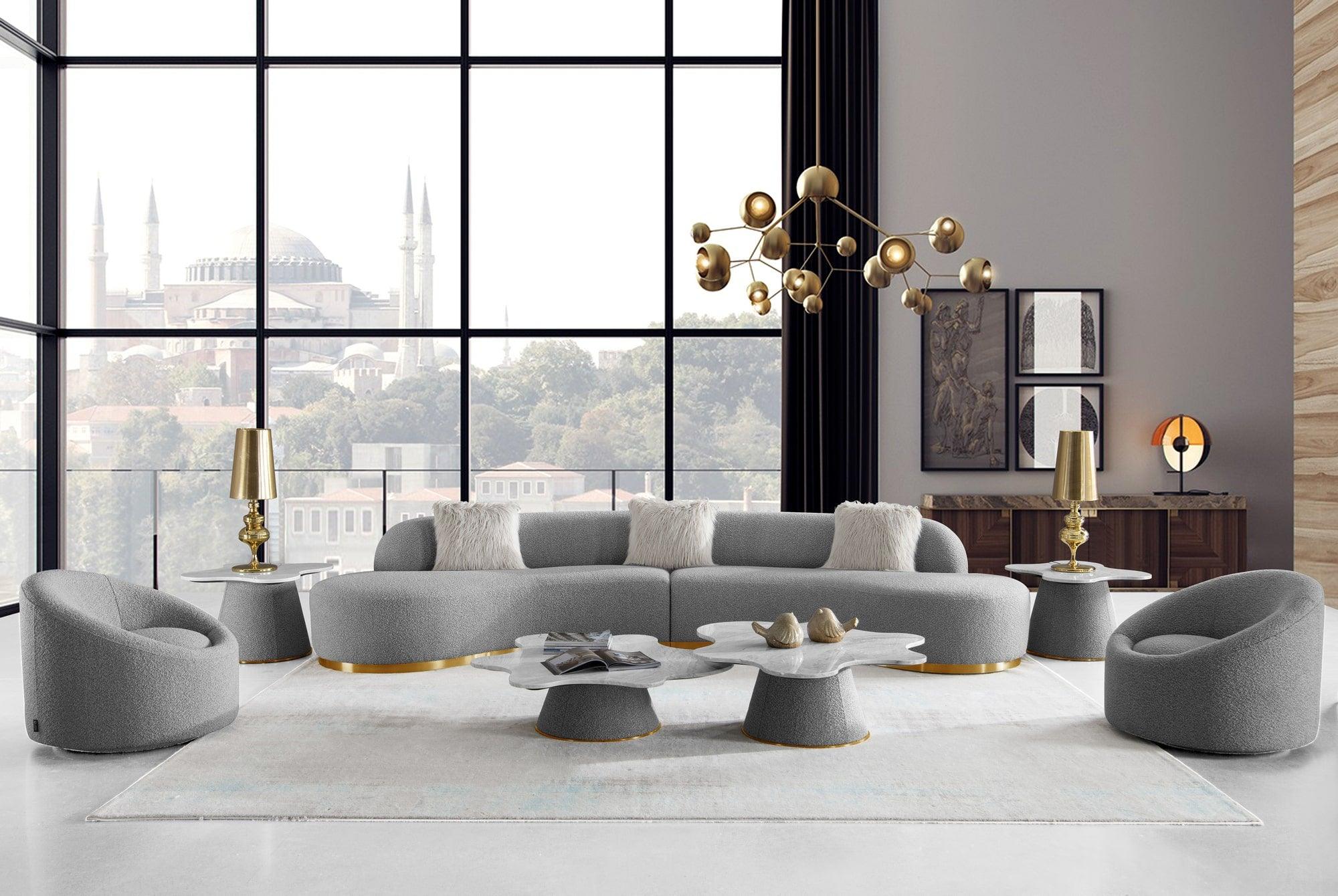 Divani Casa Frontier Glam Fabric Curved Sectional Sofa