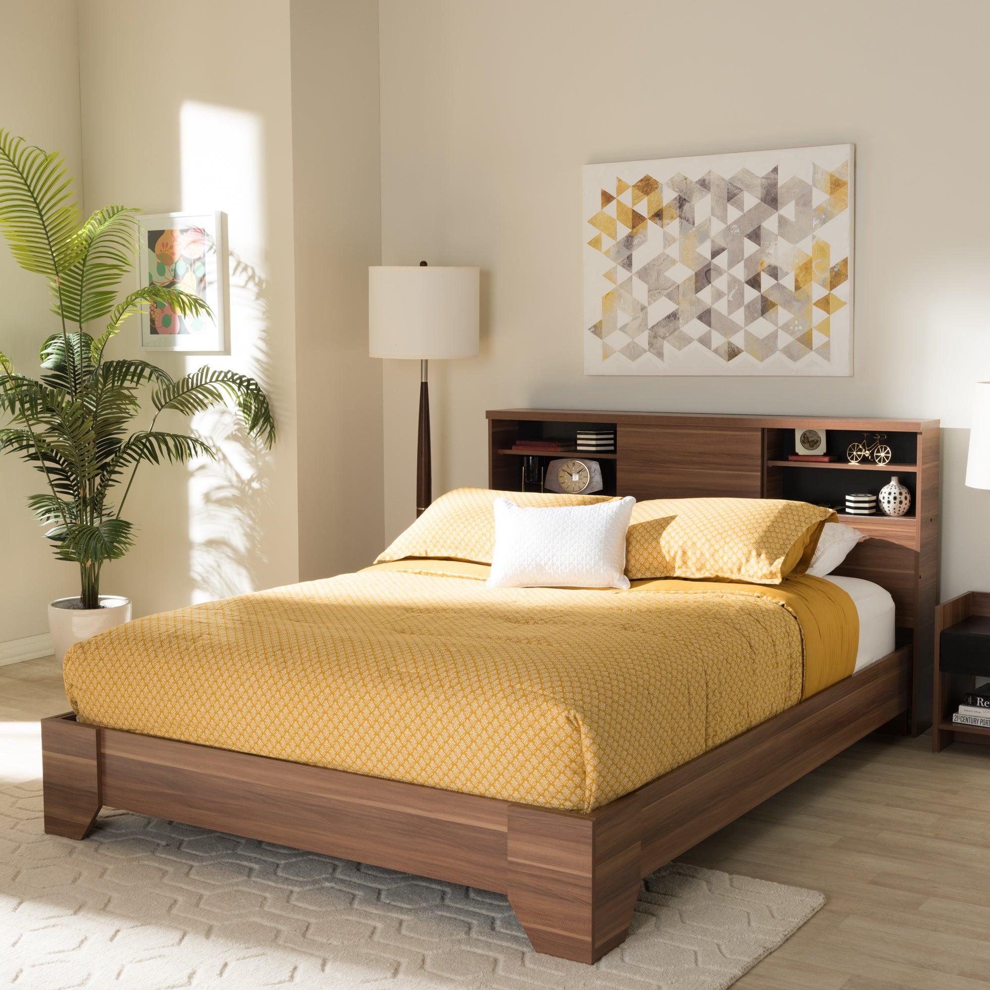 Vanda Modern and Contemporary Two-Tone and Wood Platform Bed