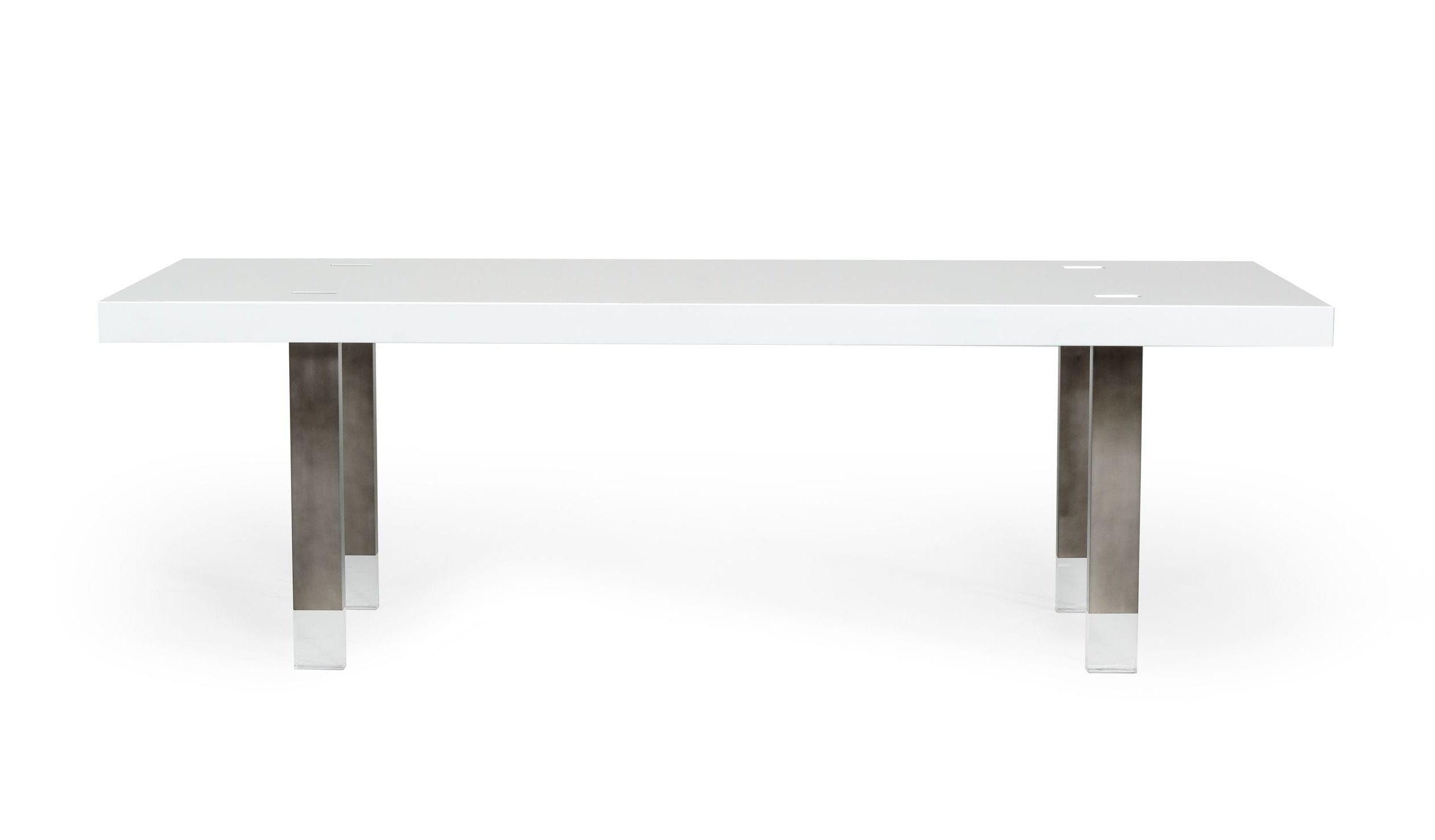 Lenny- Modern High Gloss and Stainless Steel Gun Metal Dining Table
